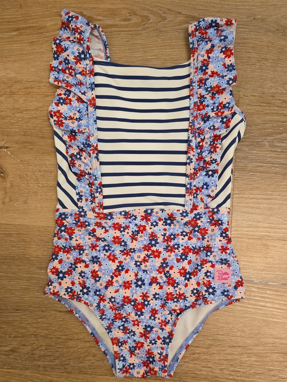 Girls Floral & Navy Stripe One-Piece Swimsuit